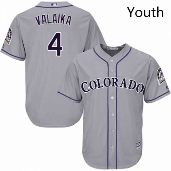 Youth Majestic Colorado Rockies 4 Pat Valaika Authentic Grey Road Cool Base MLB Jersey